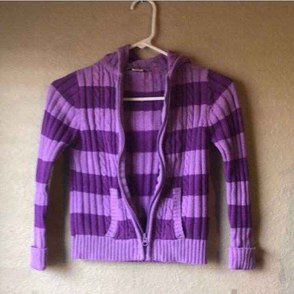 Girls Jacket Arizona Y2K Sweater Hoodie Jacket Purple Striped Zip Up Girls XL 6X - Picture 9 of 11